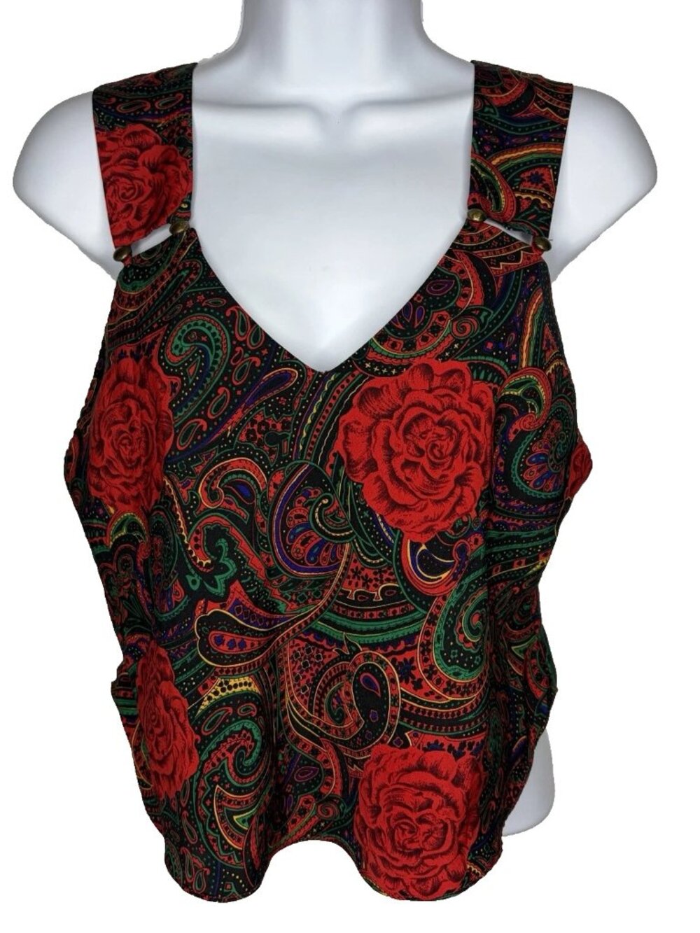 Vintage 80s Val Mode Camisole Crop Top Size S Red Floral Paisley Satin